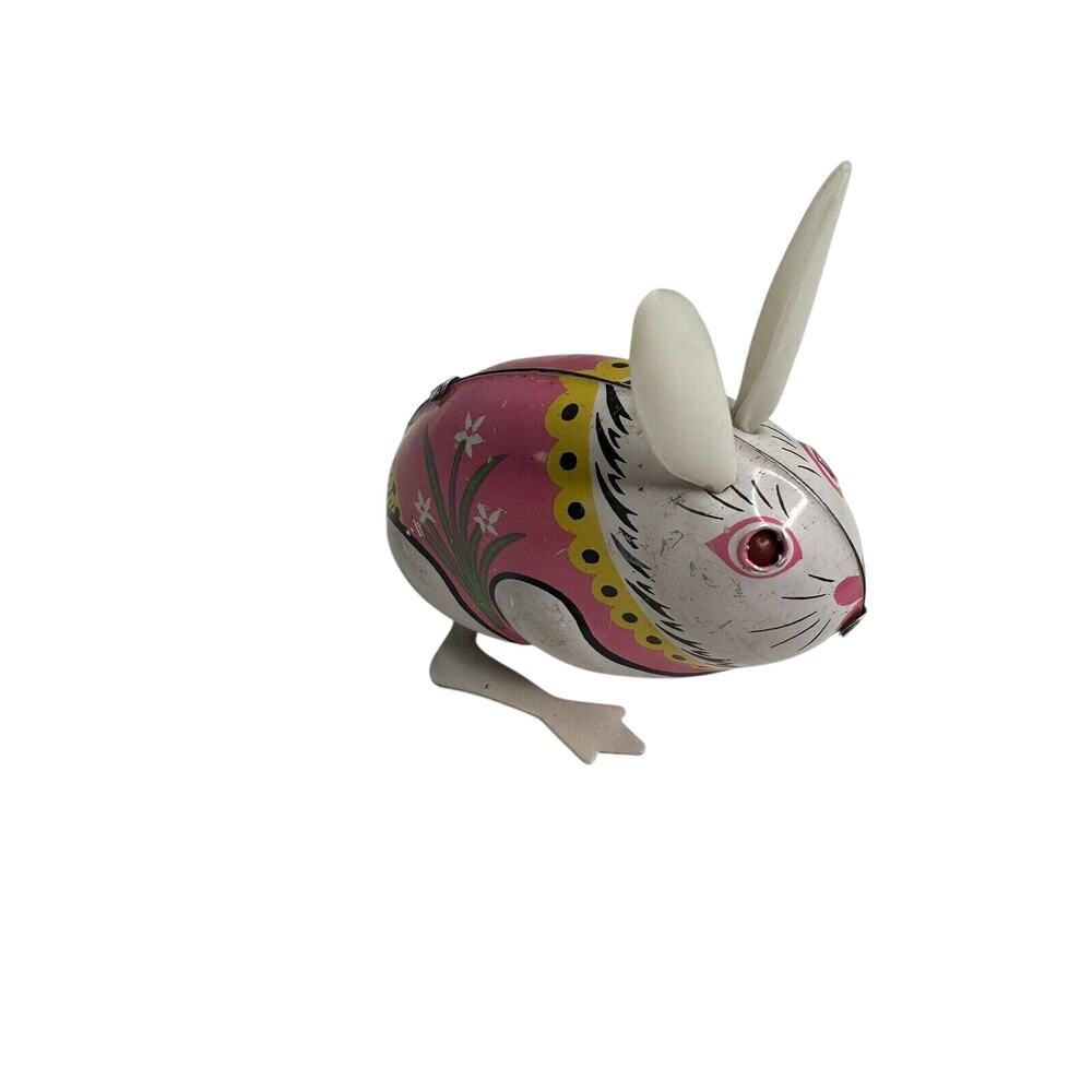 Vintage Red China Clockwork MS 083 Tin Litho Jumping Rabbit w/ Moving Eyes READ